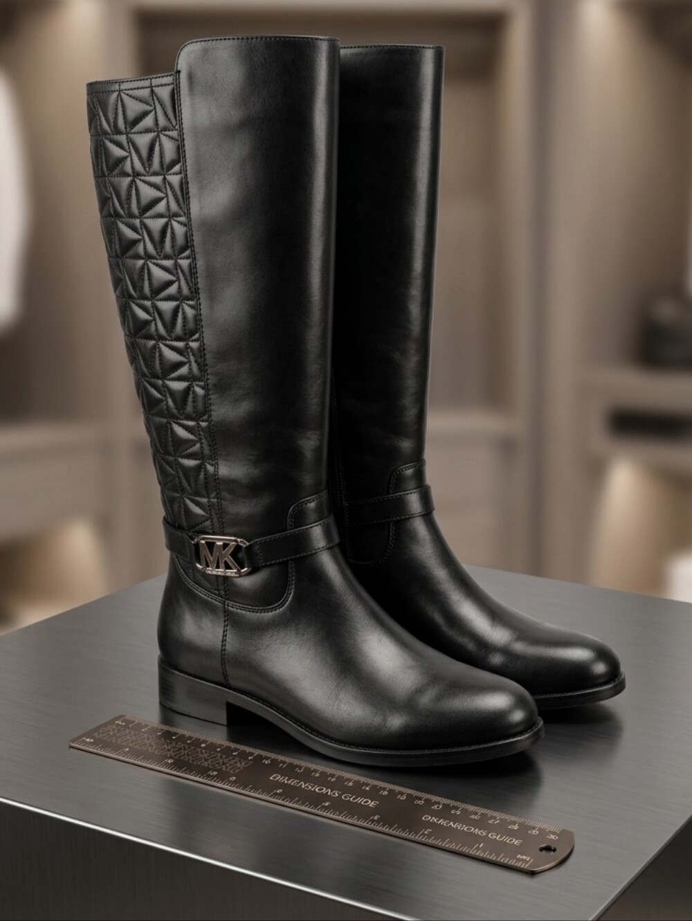 Michael Kors Black Quilted Over-the-Knee Boots with Gold MK Accent